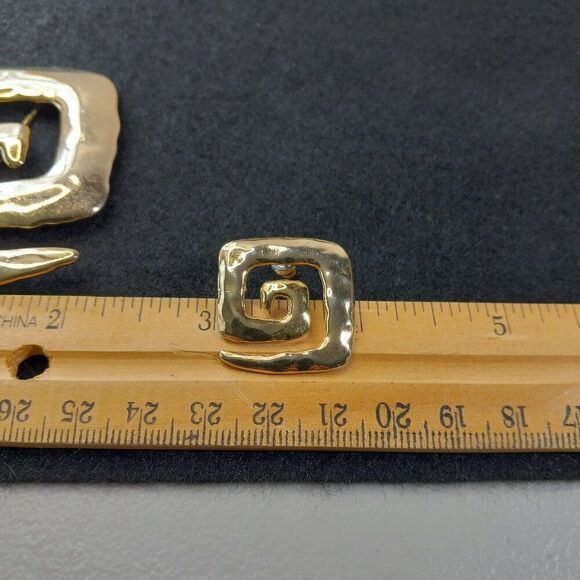 Vintage Gold tone JJ 1986 Greek Key Pattern Brooch/Earrings Granny Chic Kitsch - Picture 5 of 7